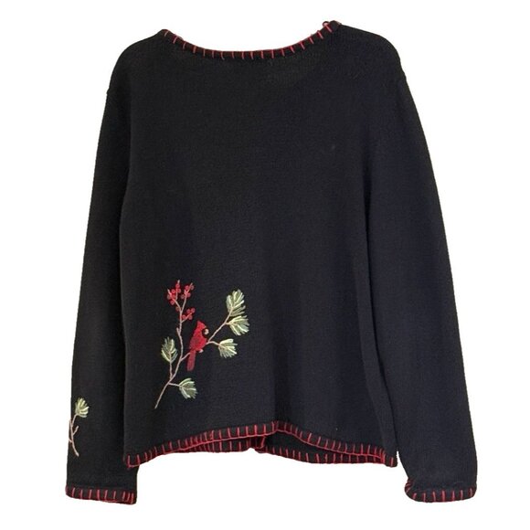 Coldwater Creek Vintage Cardigan Sweater Embroidered Cardinal Christmas Size Lg - Picture 2 of 8